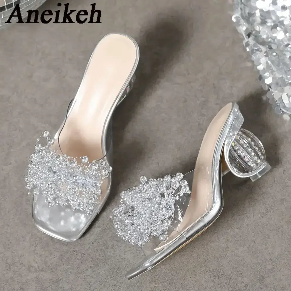 Water Diamond Flower Embellished Glitter Sandals for Women