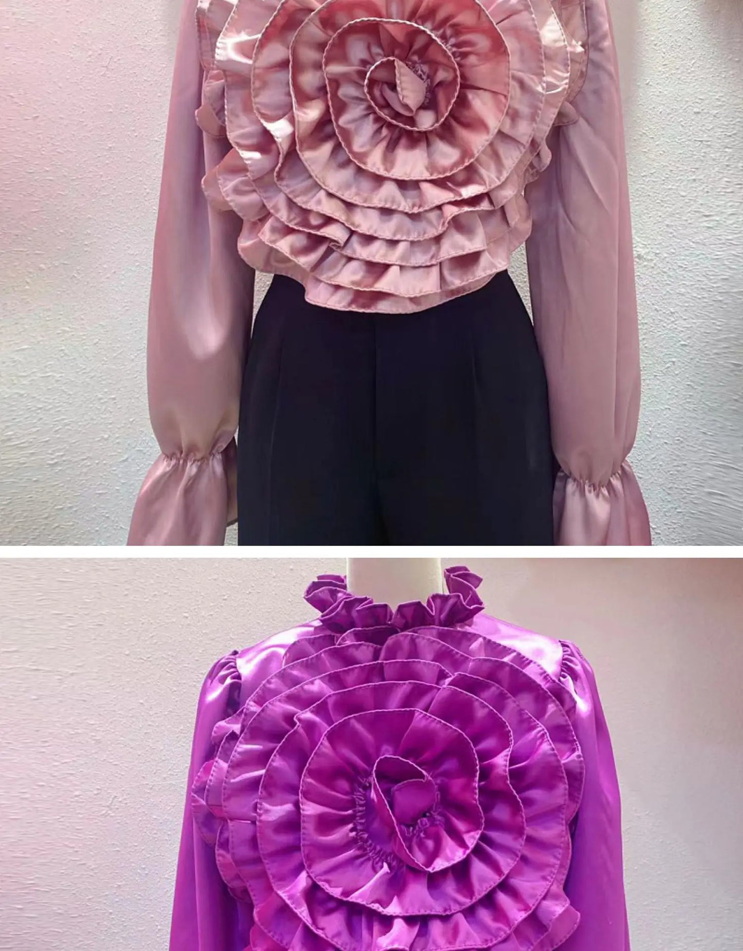 Light Luxury Socialite Style High-Grade Three-Dimensional Flower Solid Color Shirt 2024 Spring New Fashion All-Match Silk Blouse