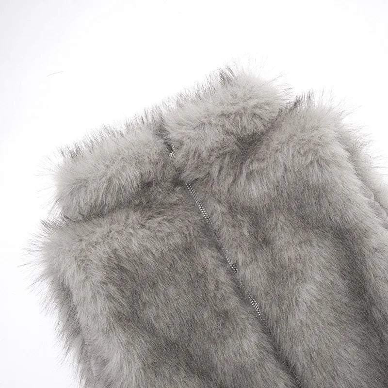 Autumn Fur Patchwork Backless Zipper Crop Top for Women