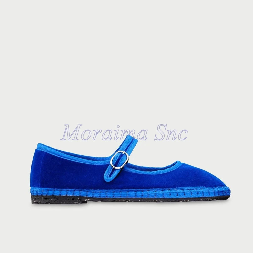 Round Toe Grey Velvet Mary Jane Ballet Flats for Women