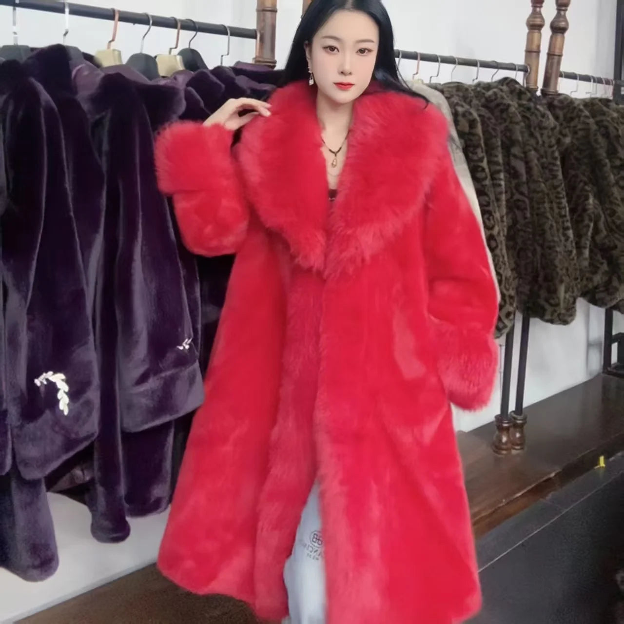 Faux Fur Coat for Women,Covered Button Jacket,Turn-down Collar Oversize,Thicken Warm,Female Clothes,New,Winter,2026