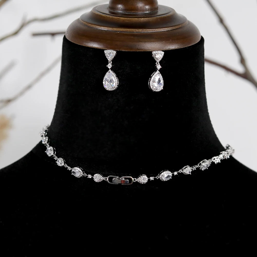 Transparent Water Drop Necklace And Earring Set For Women
