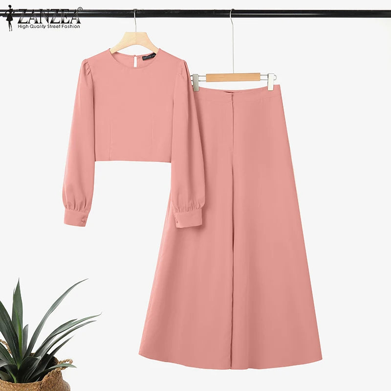2025 Autumn Pant Sets ZANZEA Fashion 2PCS Women Outfits Solid Tracksuits Suit Long Sleeve Blouses Wide Leg Trousers 2 Piece Set