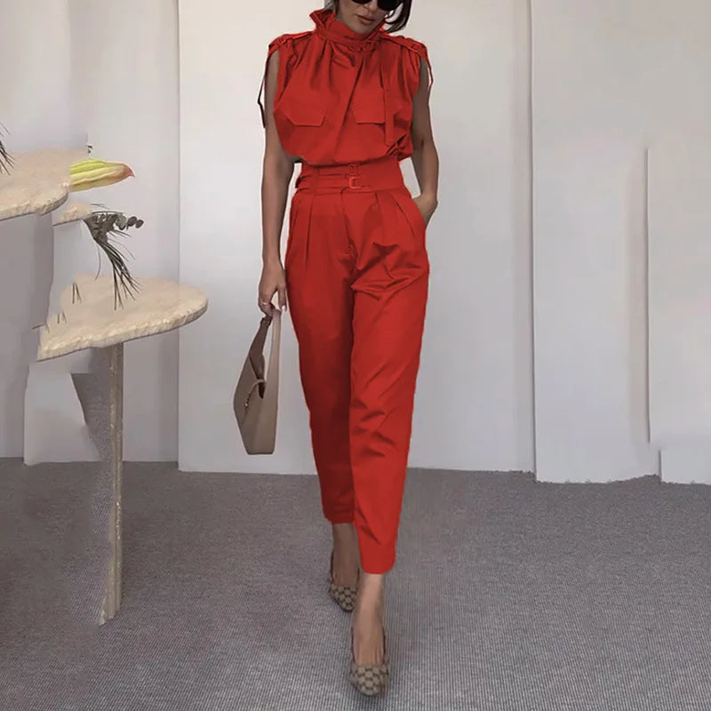 Chic Off Shoulder Sleeveless Two Piece Set for Women