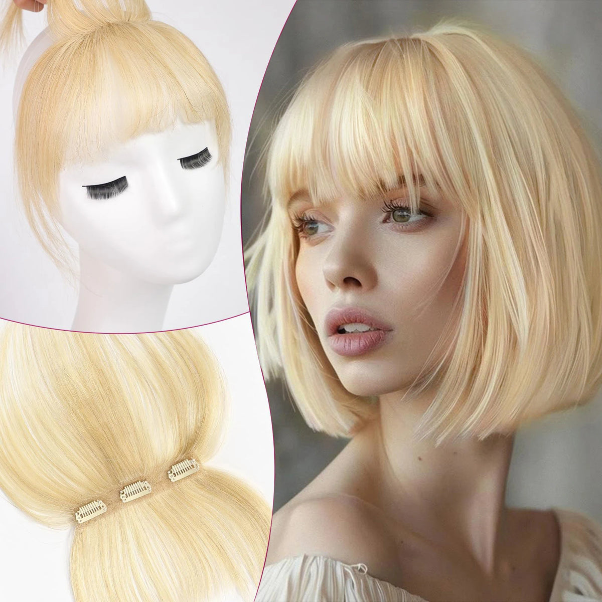 Remy Human Hair Clip In Air With Temples Bangs For Women