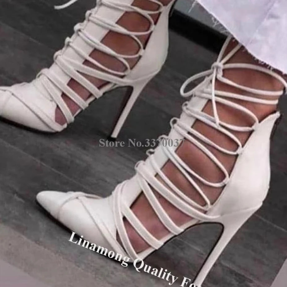 Pointed Toe Suede Lace Up High Heel Dress Pumps For Women