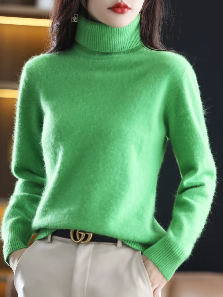 Soft Warm Knit Cashmere Turtleneck Sweater for Women