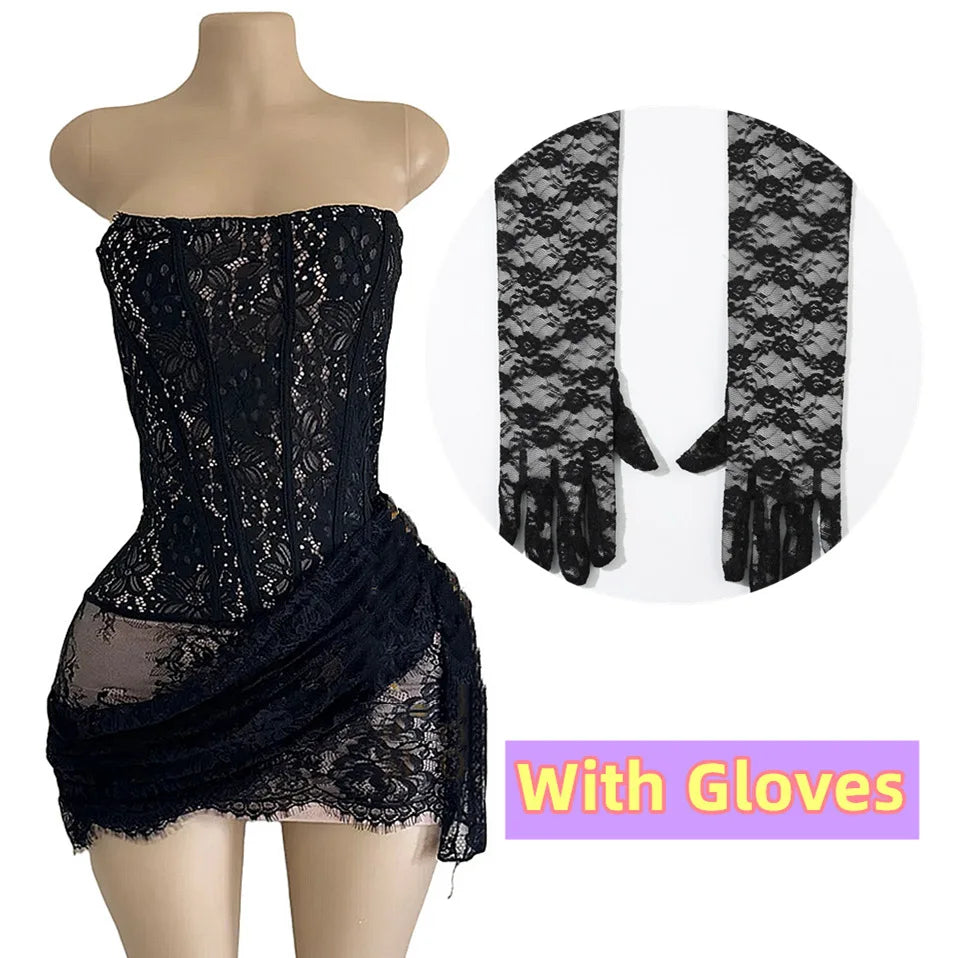 Elegant Vintage See-Through Stretch Lace Dress for Women