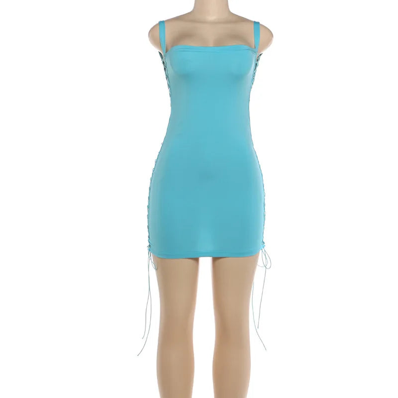 Hollow Out Grommet Lace Up Bodycon Mini Dress for Women