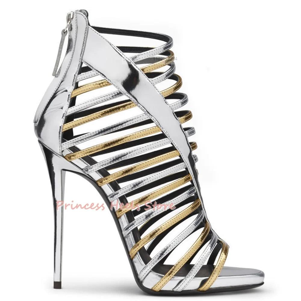 Hollow Out Multicolor Sandals Open Toe with Back Zipper for Women