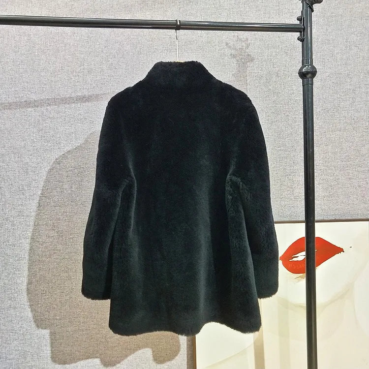 Mid Length Stand Collar Shearling Coat