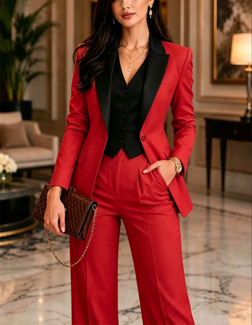 Elegant Slim Fit Three Piece Business Suit for Women