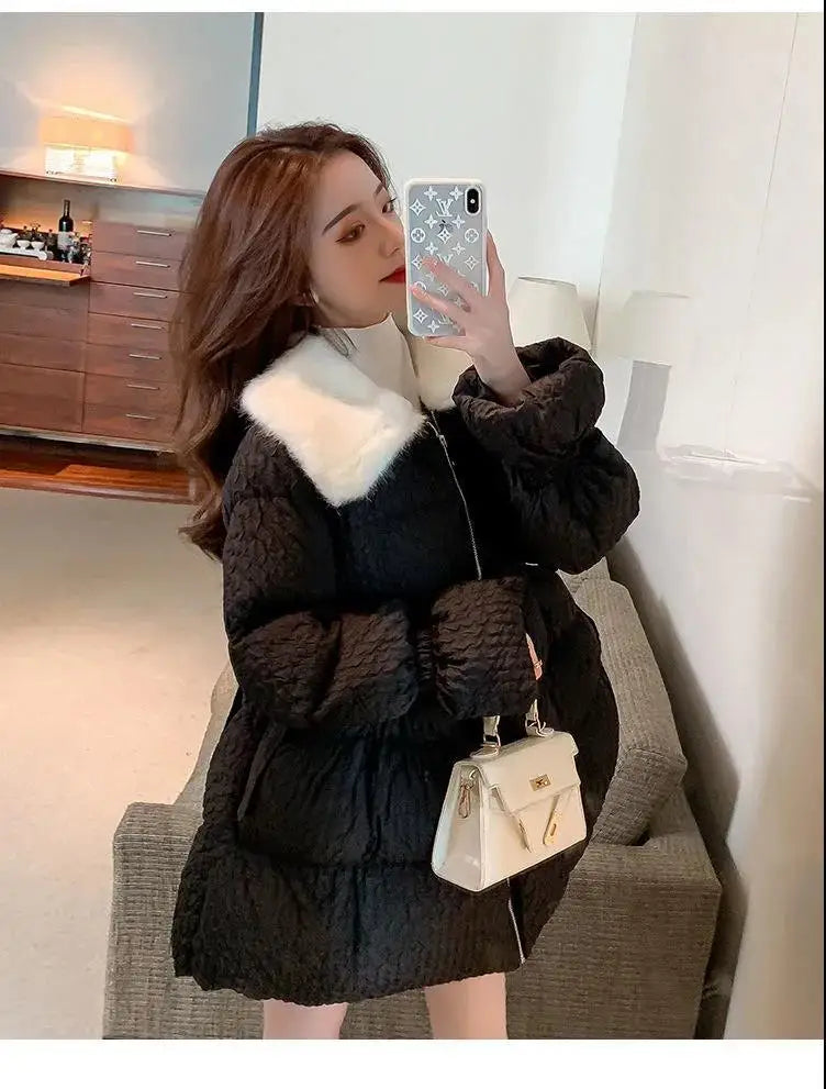 Women Cotton Padded Jacket Coat Female Winter Student Clothing Big Fur Collar Fashionable Medium To Long Parkas