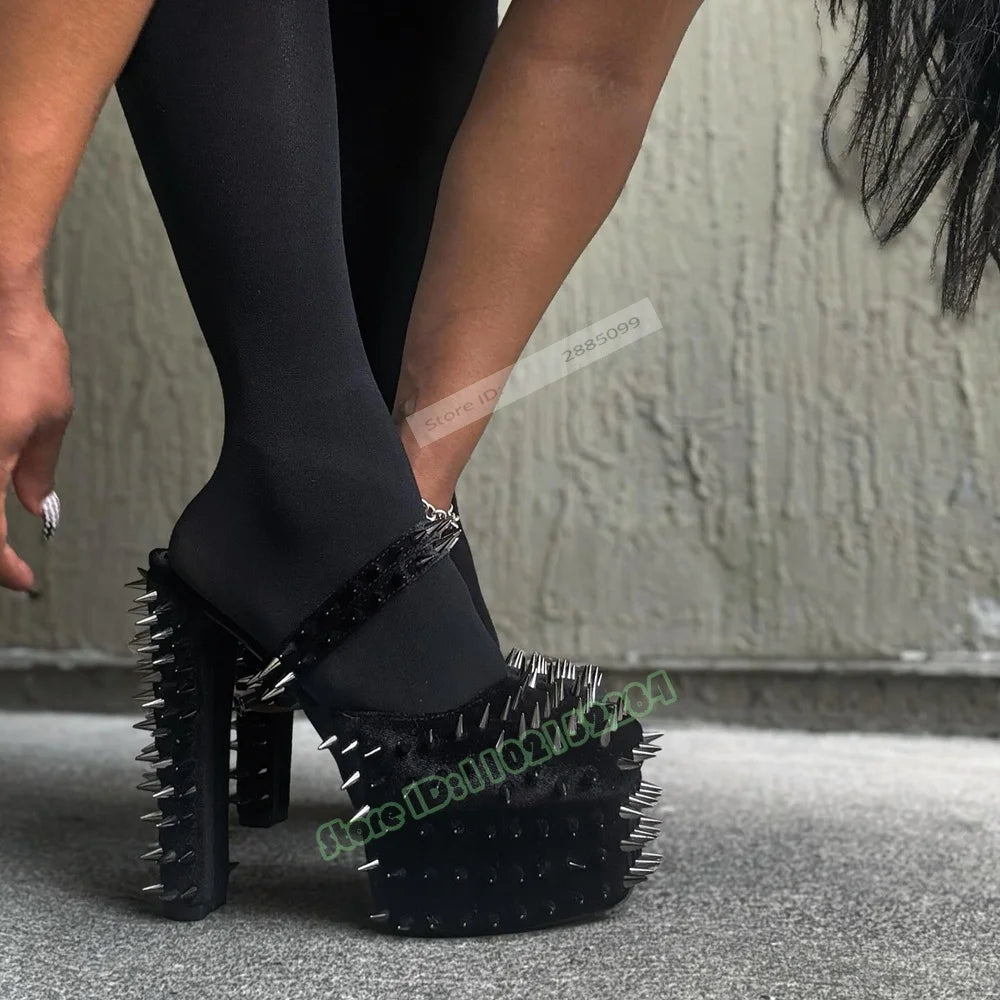 Square Toe Rivet Strap Lace Up Platform Sandals for Women