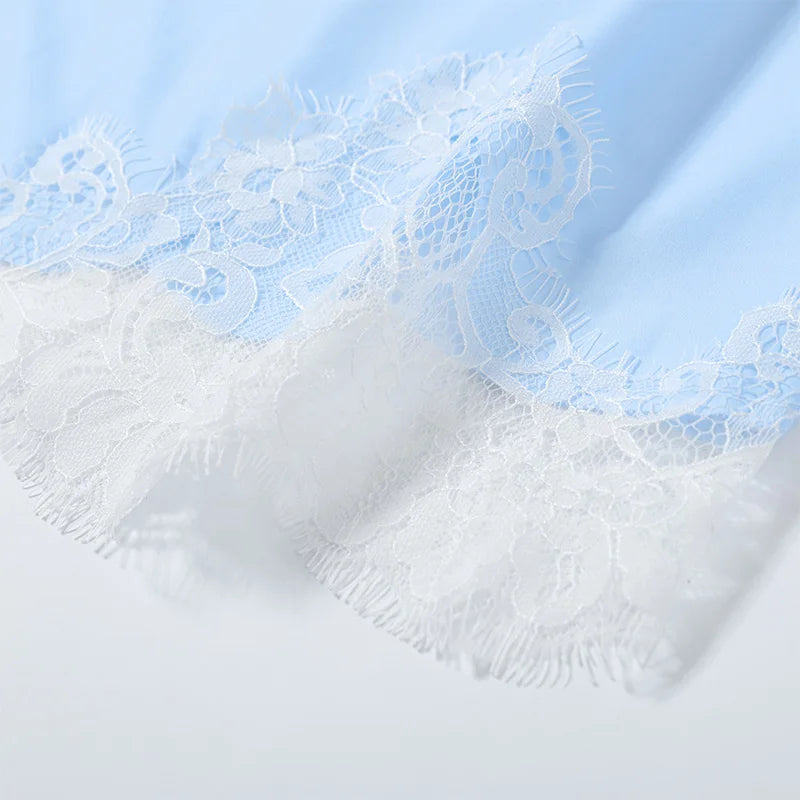 Casual Lace Patchwork Shirt and Shorts Set for Women