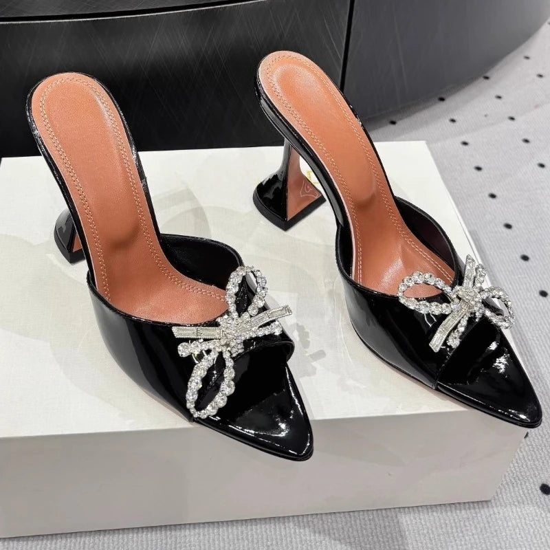 Bow Rhinestone Pointed Toe High Heel Sandals for Women