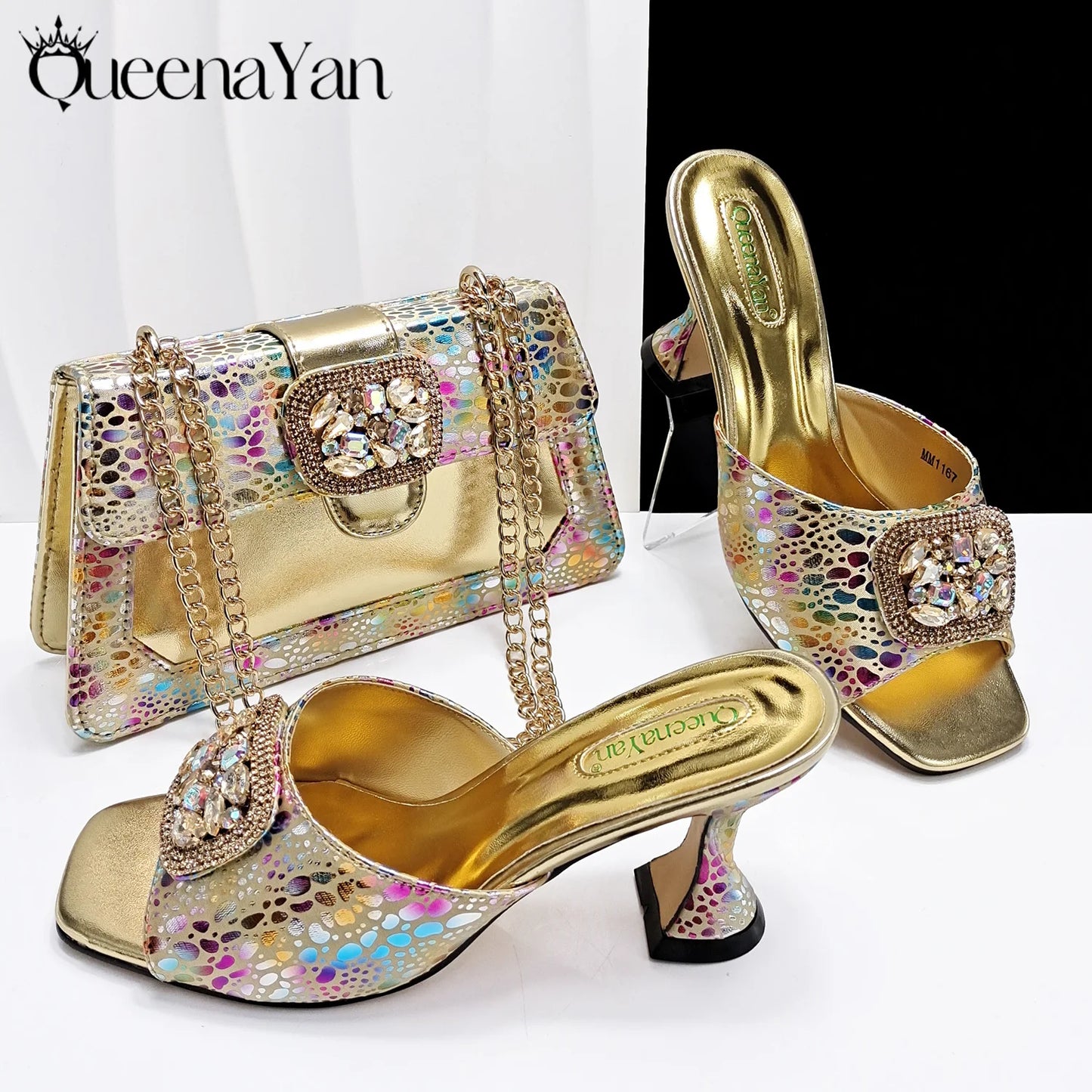 QueenaYan 2025 Fashion Newest Arrival Orange Color Square Toe Women Sandals Shoes Matching Bag Set for Ladies Wedding Party Pump