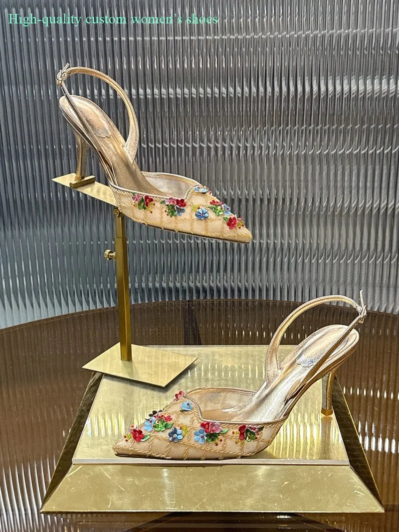 Floral Rhinestone Embellished Wedding Shoes for Women