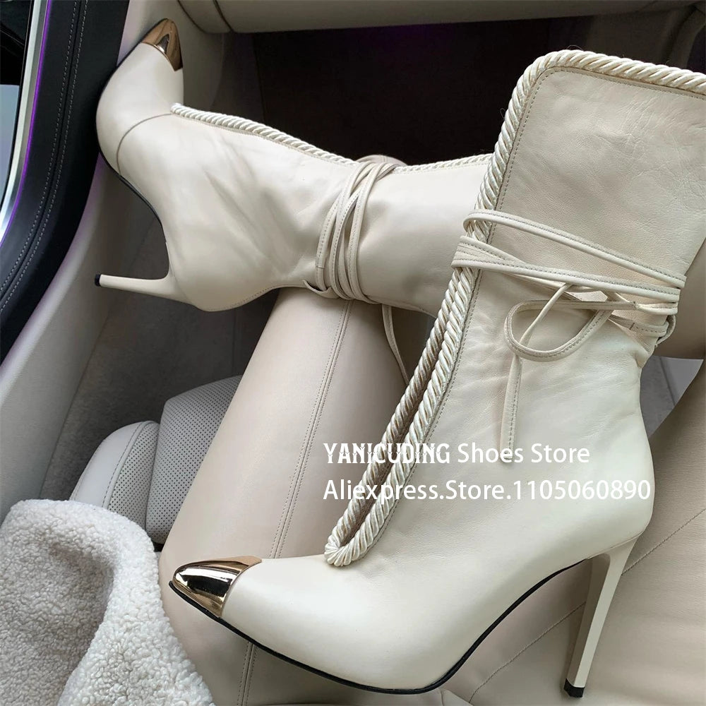 Metallic Pointed Toe Stiletto Ankle Boots for Women