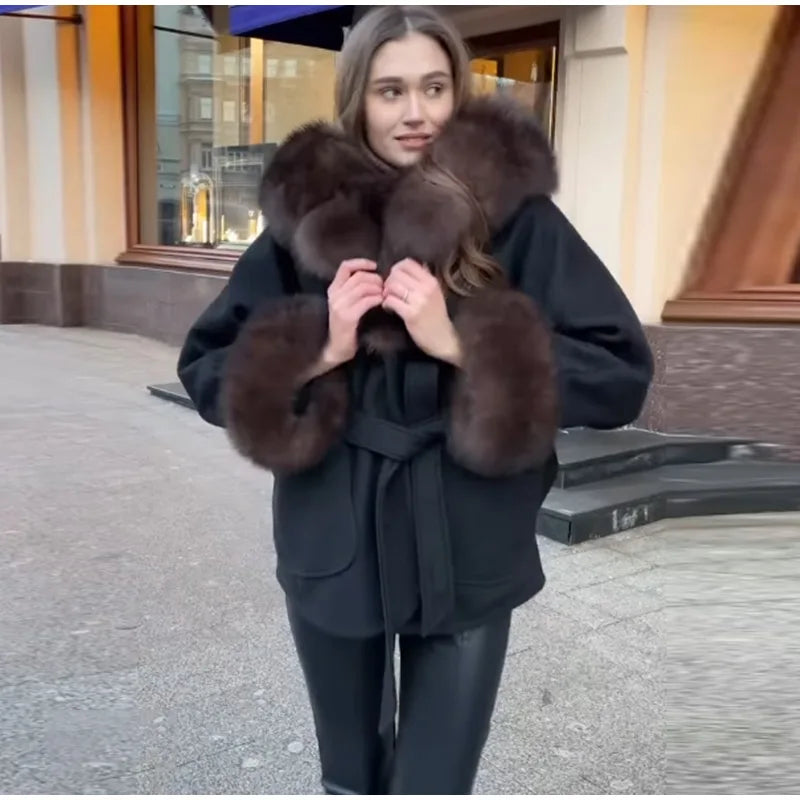 Warm Faux Fur Hooded Winter Coat With Pockets for Women