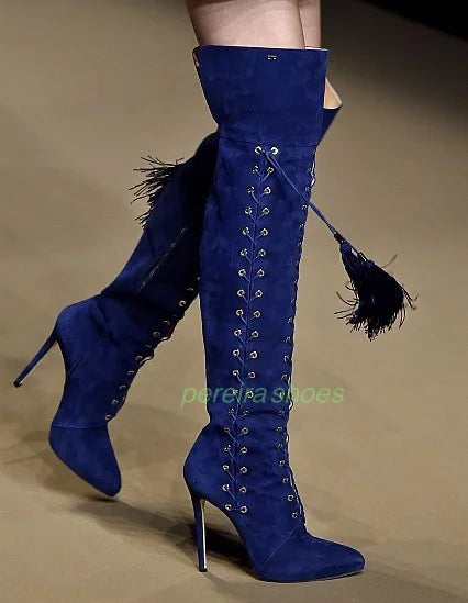 Suede Tassel Over The Knee Stiletto Boots for Women