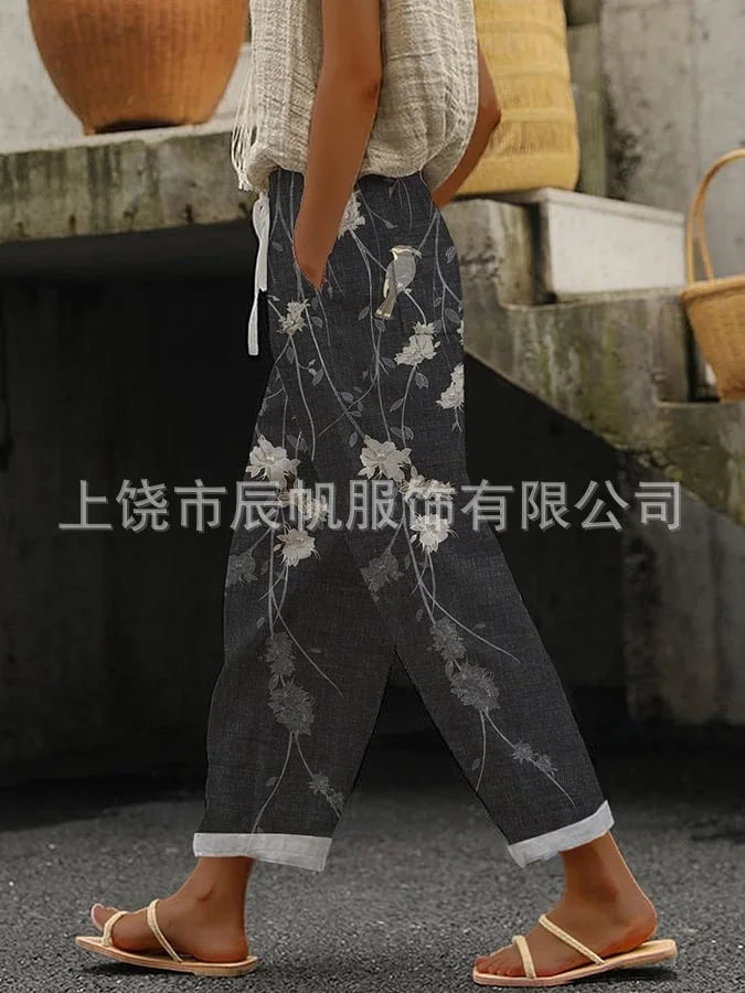 Elegant Printed Loose Ankle-Length Casual Pants for Women