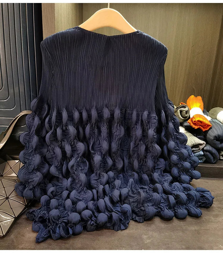 Elegant Lace Up Pleated Long Sleeve Coat for Women