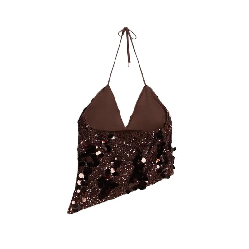 Sequin Halter Two Piece Top and Mini Skirt Set for Women
