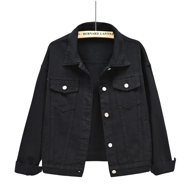 Long Sleeved Single Breasted Denim Coat with Lapel for Women