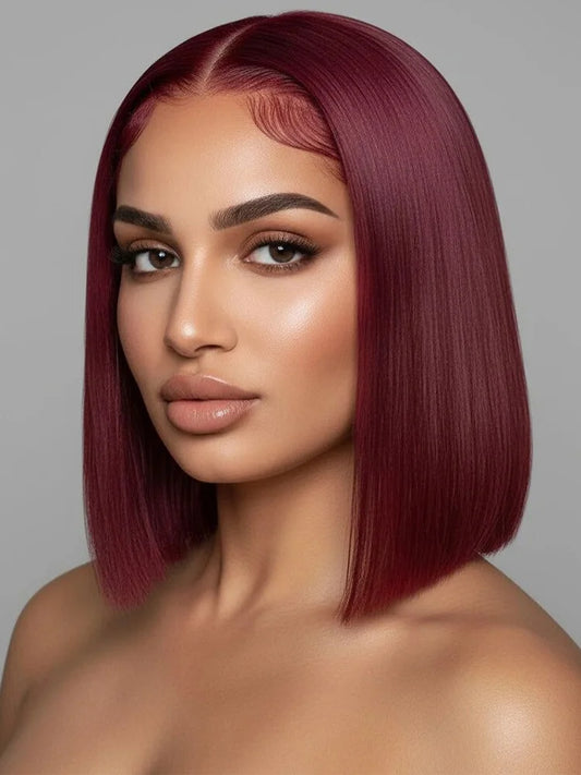Red Straight Bob Human Hair Lace Front Wig for Women