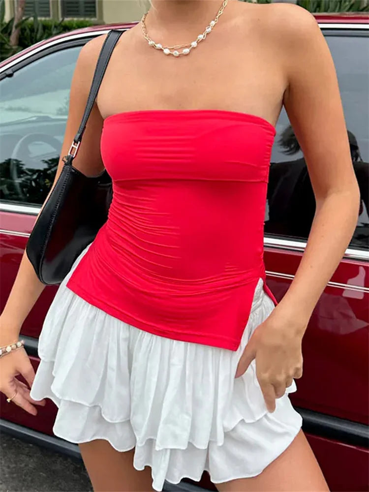 Chic Solid Color Bandeau Cropped Tank Top for Women