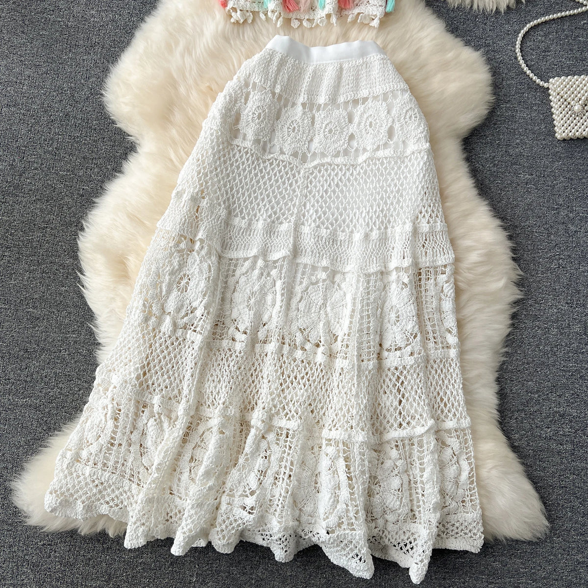 Bohemian Knit Tassel Crop Top and Skirt Set for Women