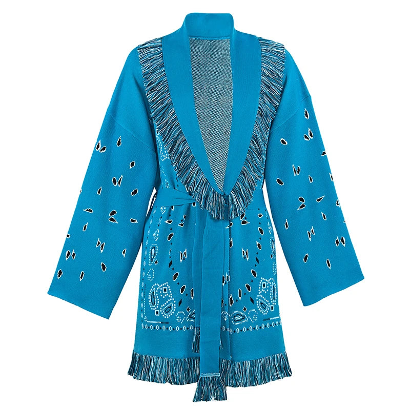 Vintage Patchwork Lace Up Long Sleeve Cardigan For Women