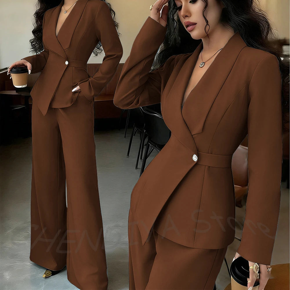 Elegant Office Lady Professional Suit Two Pieces Classic Shawl Lapel Single Button Outfit High Quality Women's Tailored Set