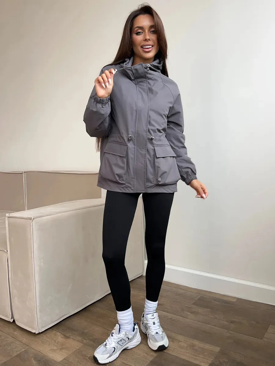 Hooded Hardshell Jacket With Pockets And Zipper for Women