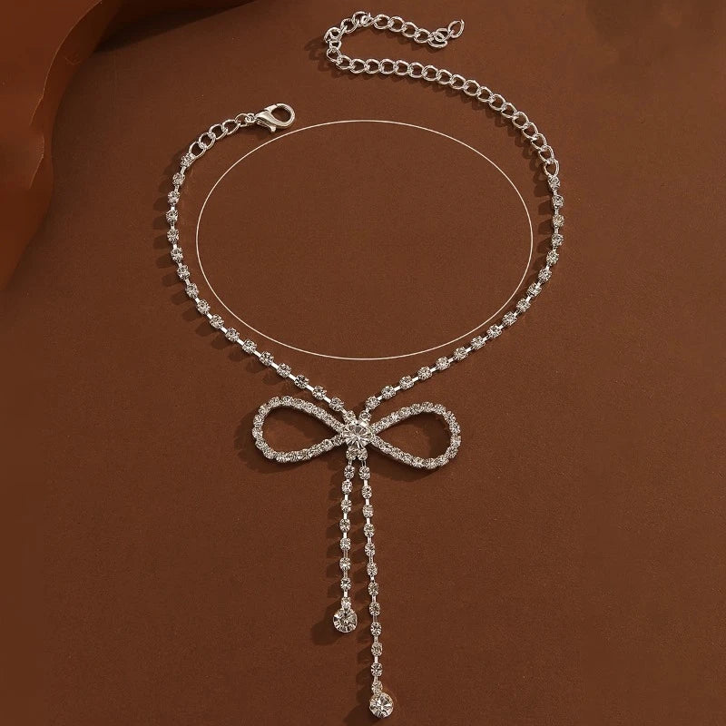 Delicate Sparkling Zirconia Ribbon Tassel Anklet for Women