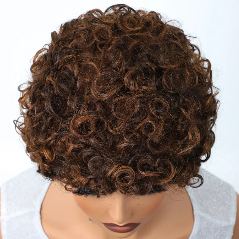 Short Kinky Curly Pixie Bob Human Hair Wig for Women