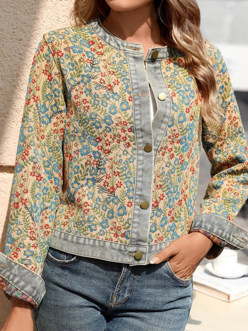 Casual Long Sleeve Embroidered Denim Jacket for Women