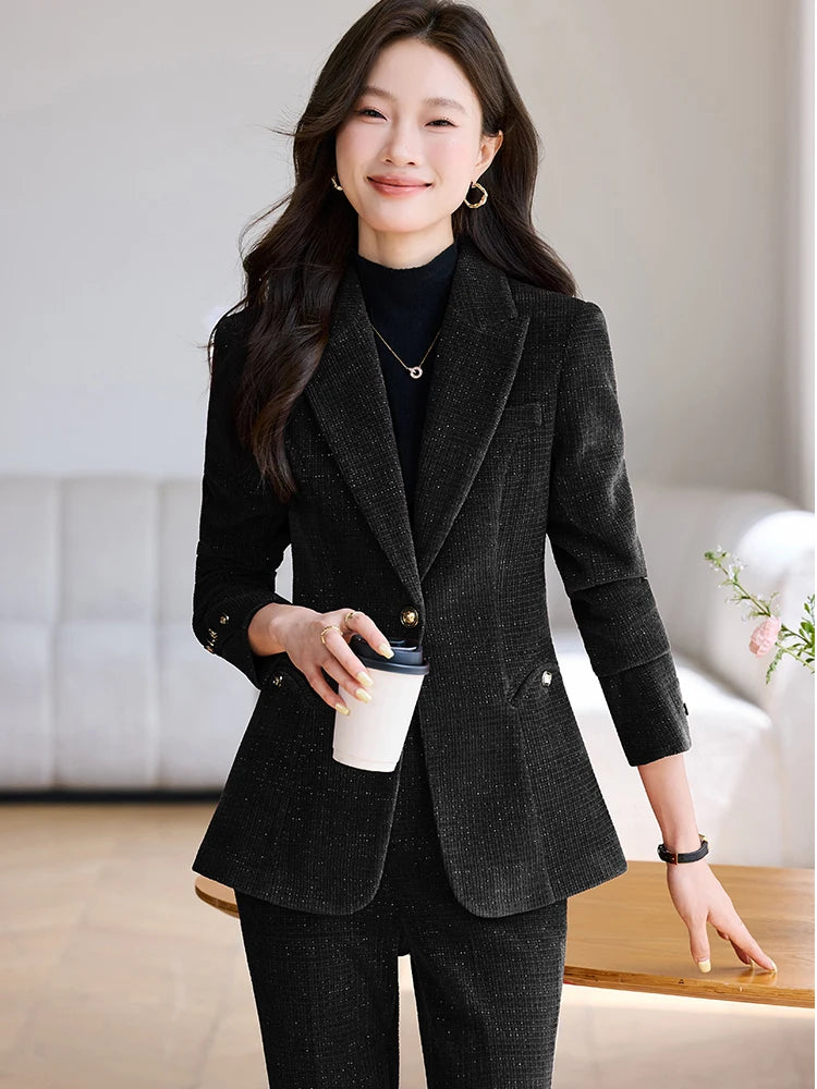 Notched Collar Blazer Pant Suit