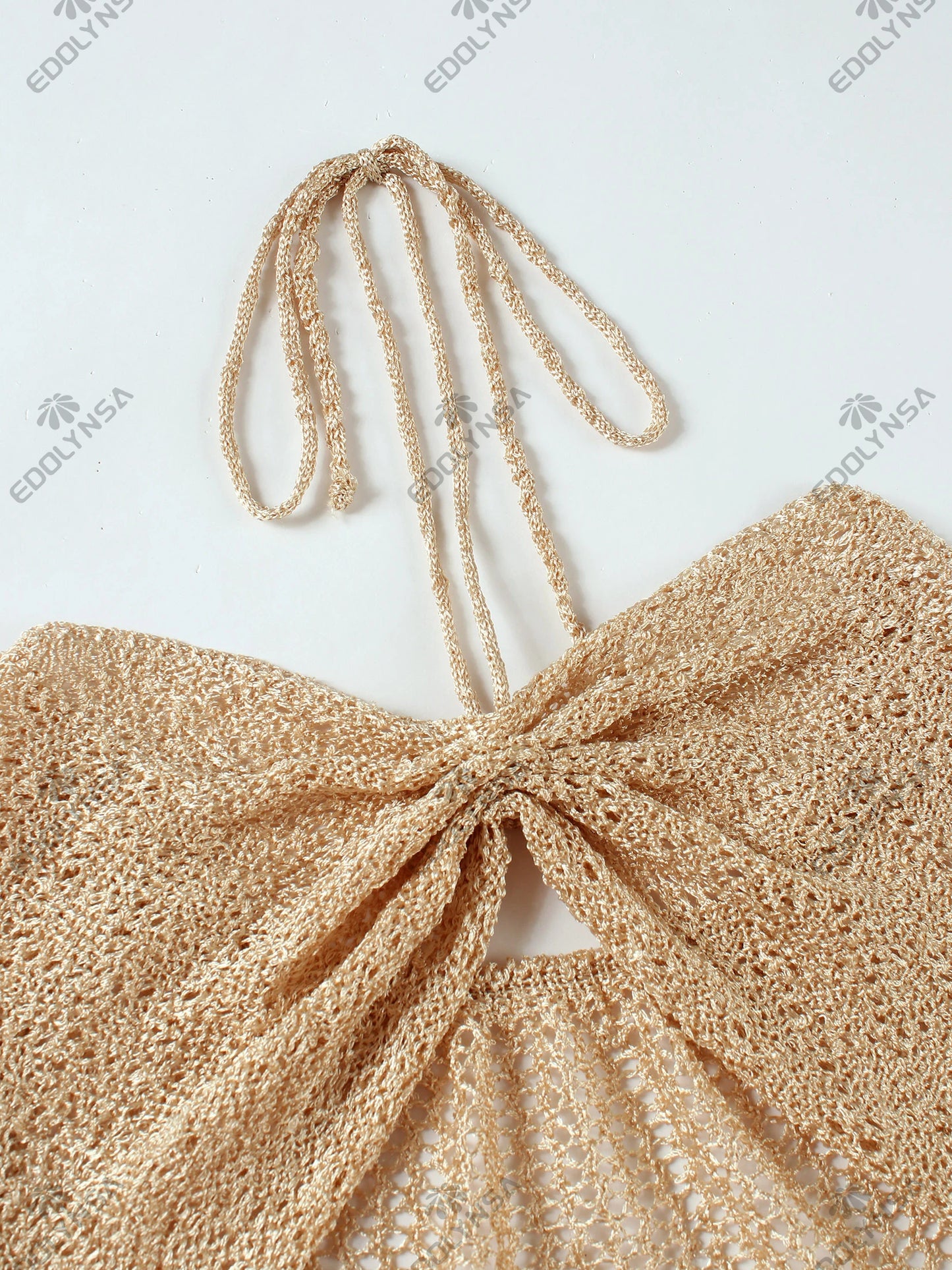 Sexy Knit Halter Neck Cut Out Beach Maxi Dress 2025 Summer Swimsuit Cover Up Women's Solid Colour Vacation Party Outfit K232