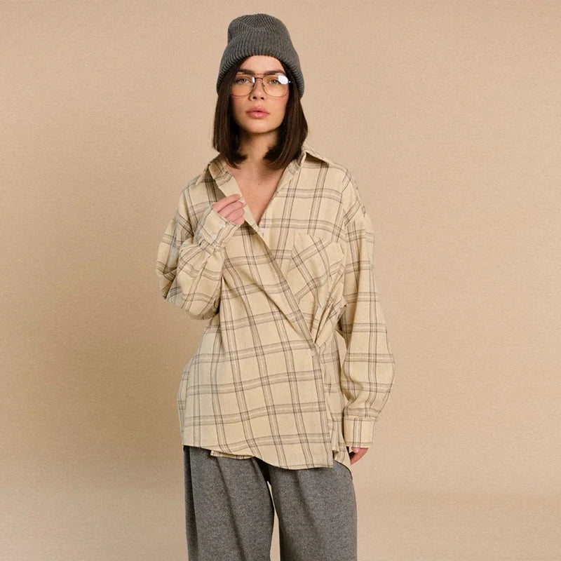 Plaid Loose Long Sleeve Button-Front Shirt for Women