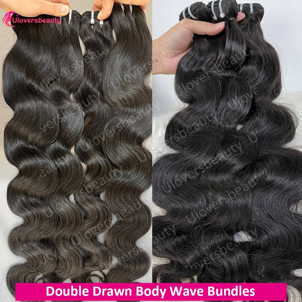 Double Drawn Body Wave Human Hair Bundles for Women