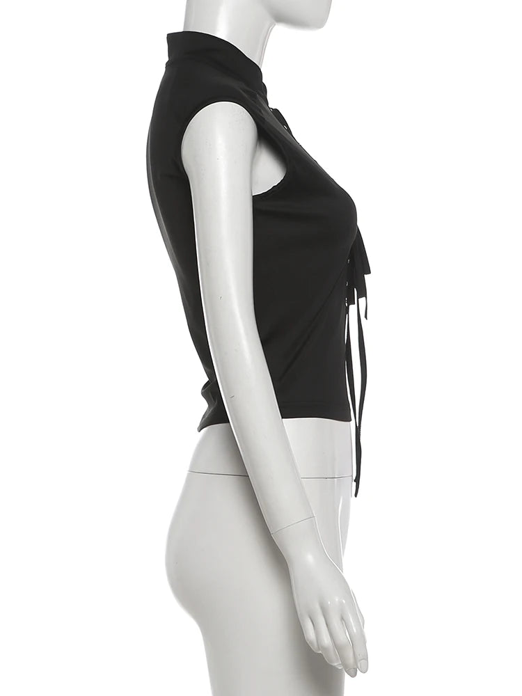 Rivet Stand Collar Cutout Bandage Tank Top for Women