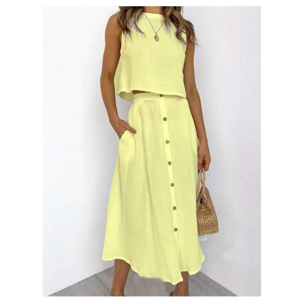 Double Layer Casual Elegant O Neck Vest And Skirt Set for Women