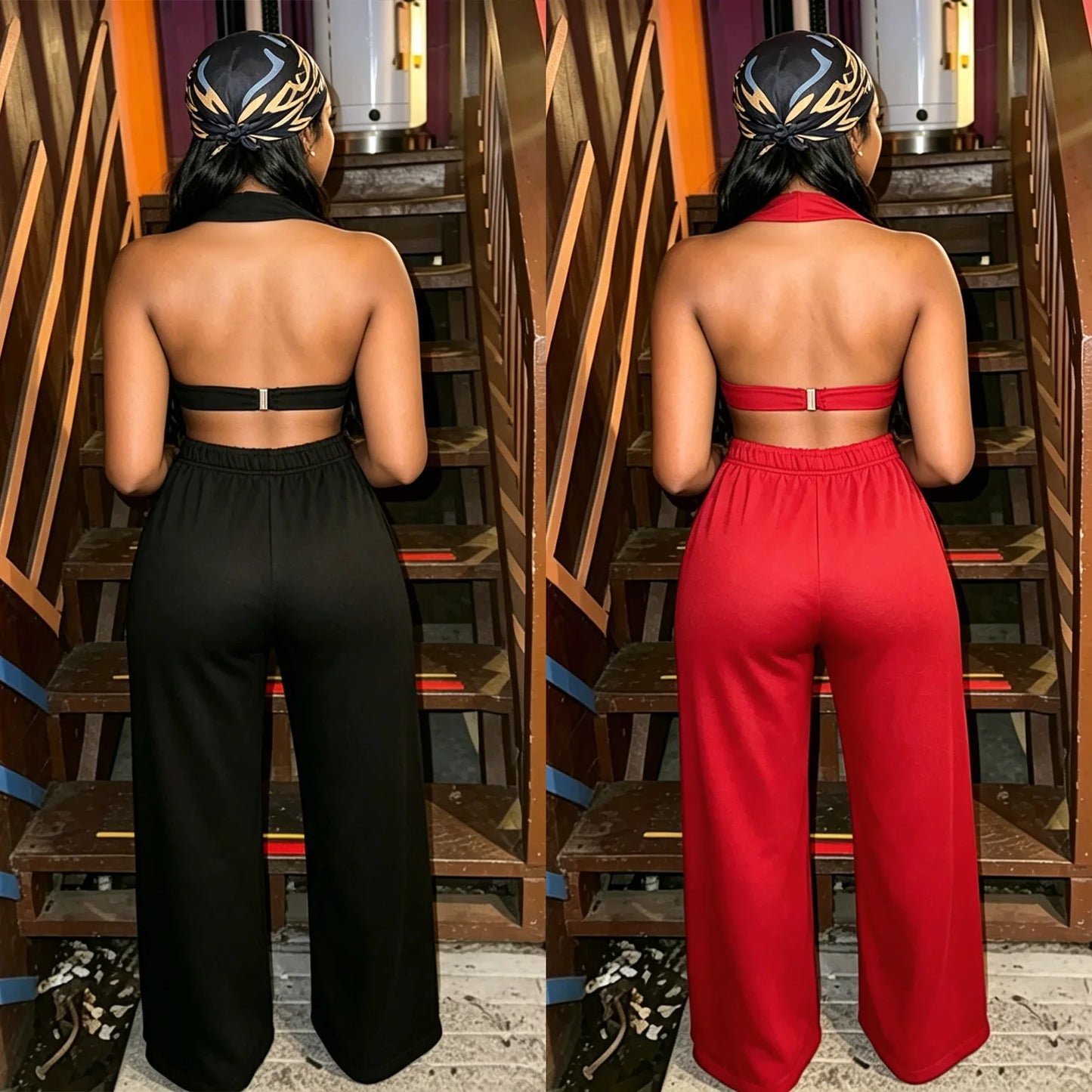 Knit Halter Wide Leg Tracksuit Matching Set for Women