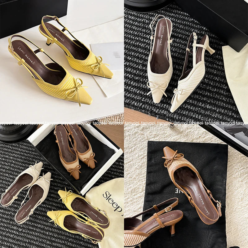 Elegant Bowtie Weave Sandals With Buckle for Women