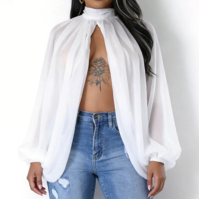 Elegant Sheer Chiffon Batwing Sleeve Blouse for Women