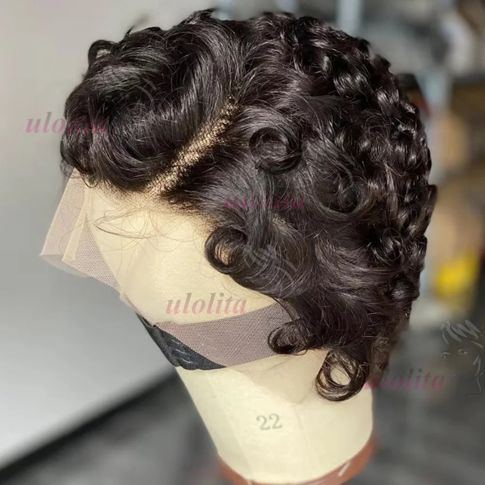 Curly Pixie Cut Lace Front Human Hair Wig for Women