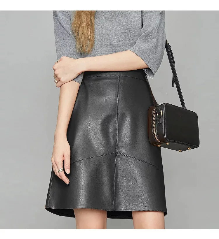 Woman Skirts Elegant 2025 New Fashion Korean Style Genuine Real Leather Skirts High Waist Mini Skirt Womens