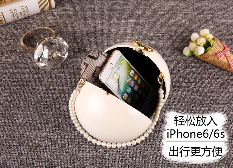 Pearl Embellished Round Acrylic Clutch Bag for Women